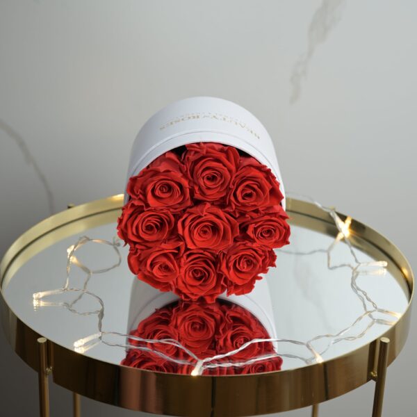 Czerwone wieczne róże - średni box biały